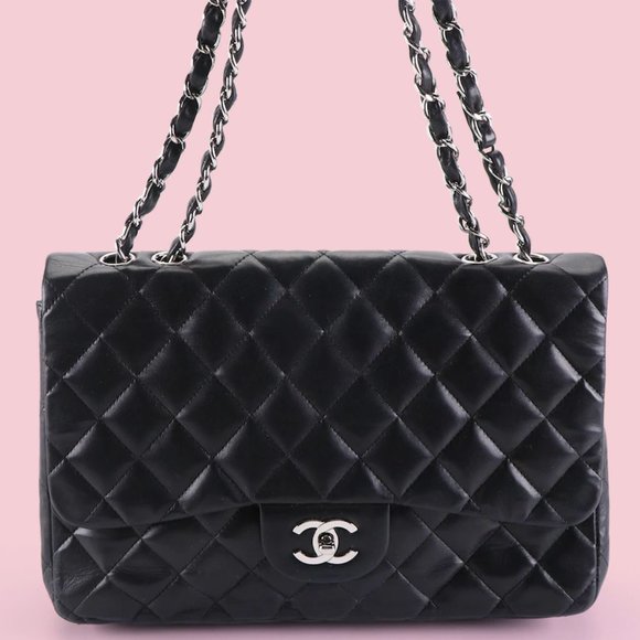 Chanel Red Quilted Caviar Jumbo Classic Single Flap Silver Hardware, 2009-2010 (Very Good), Womens Handbag